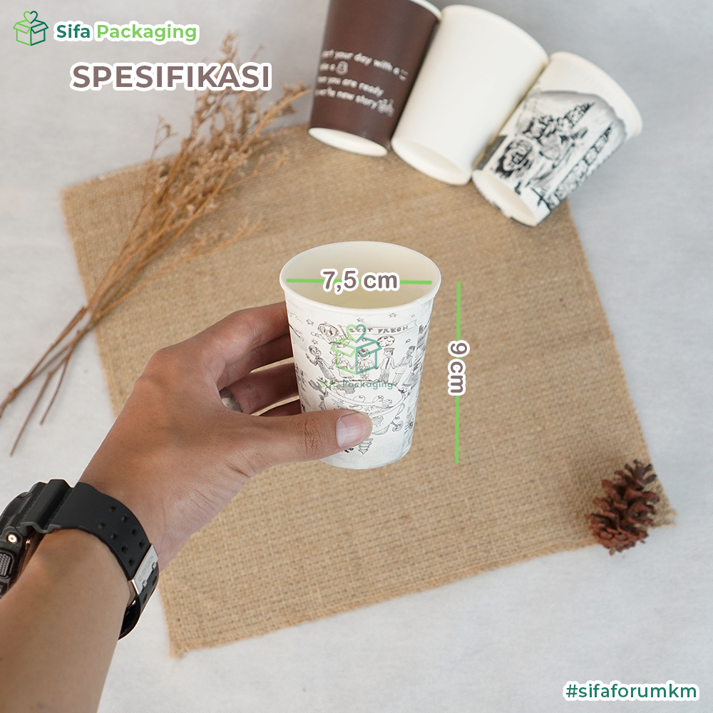 Jual Paper Cup 9 Oz Gelas Kertas Kopi Teh Polos Motif Hot Cold Tahan ...