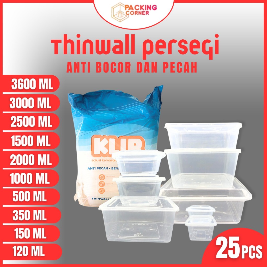 Jual Thinwall Kotak 120ml 150ml 350ml 500ml 1000ml Thinwall Square Klir