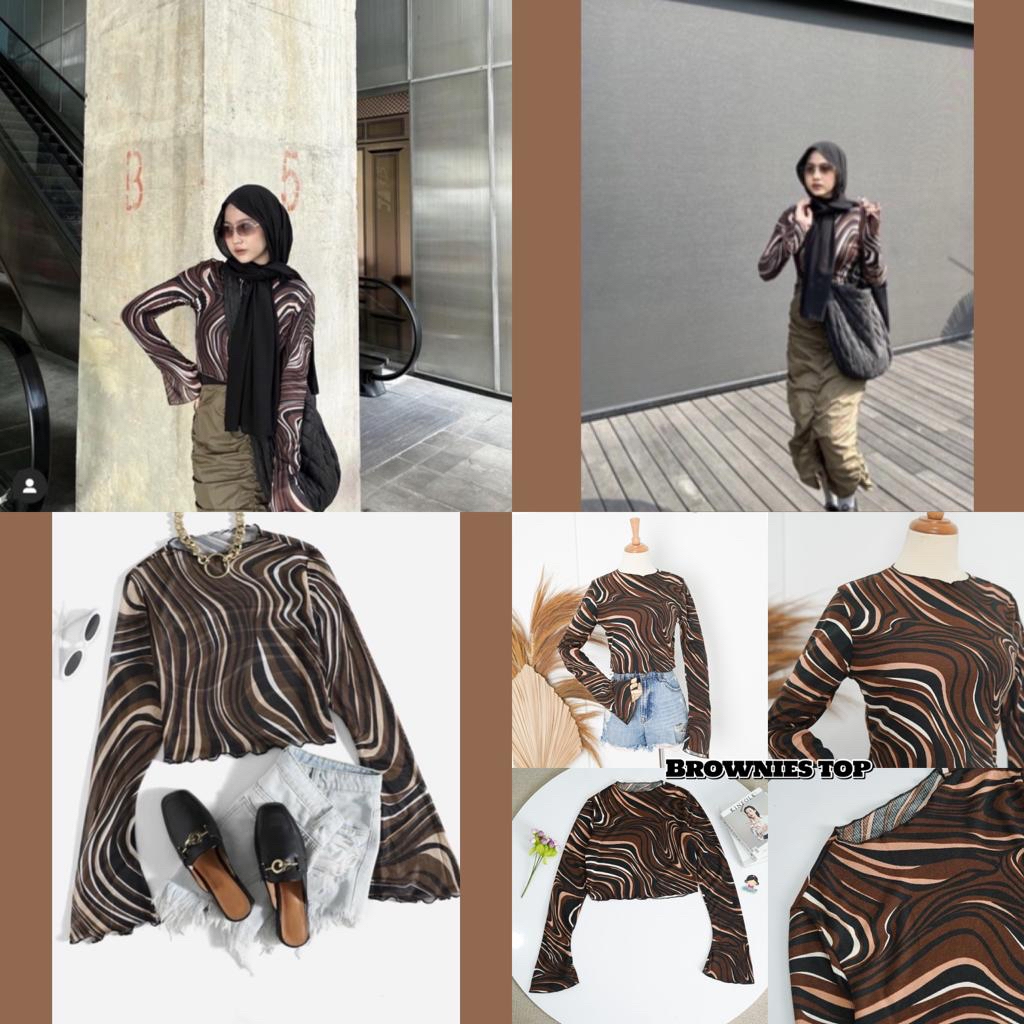 Jual Marble Brownies Rib Longsleeve Crop Lengan Panjang | Shopee Indonesia