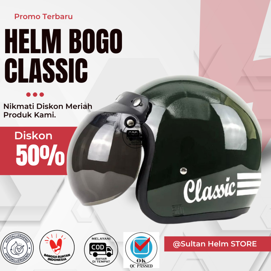 Jual Helm Helem Bogo Classik Dewasa Pria Wanita Sni Retro Murah