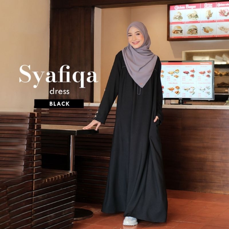 Jual Syafiqa Dress Black By Naisha Hijrah Gamis Polos Terbaru Gamis Bahan Shakila