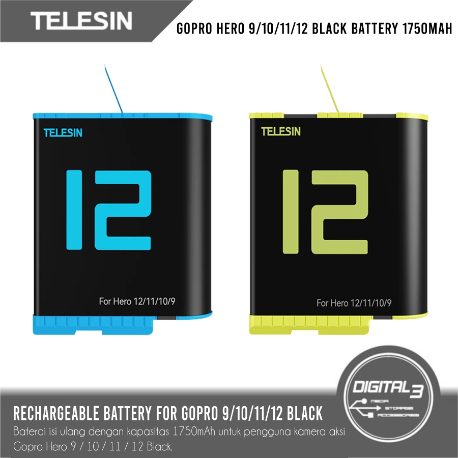 Telesin - Bateria GoPro 12 / 11 / 10 / 9 Black - 1750 mAh - Go Like a Pro