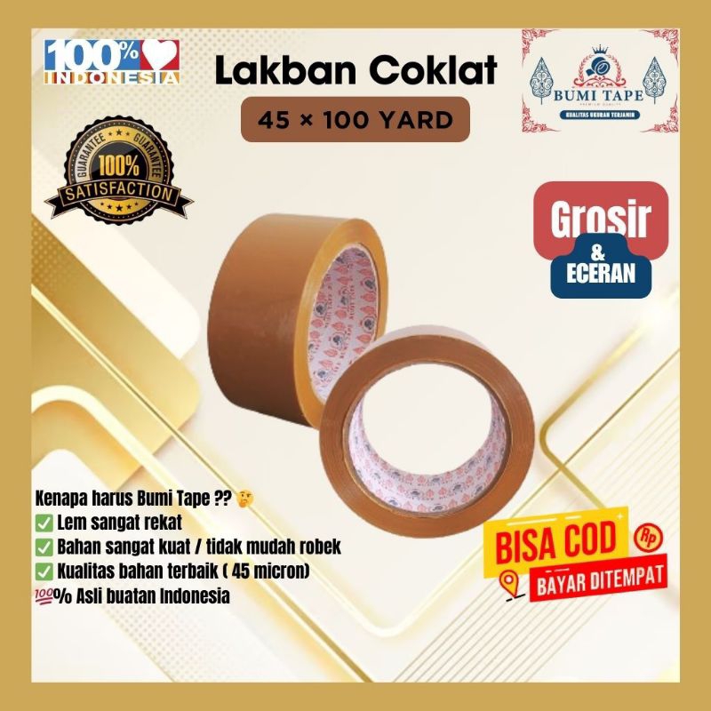 Jual Lakban Tape Coklat Cokelat 45 × 100 Yard 1 Pcs   1 Roll Packing 