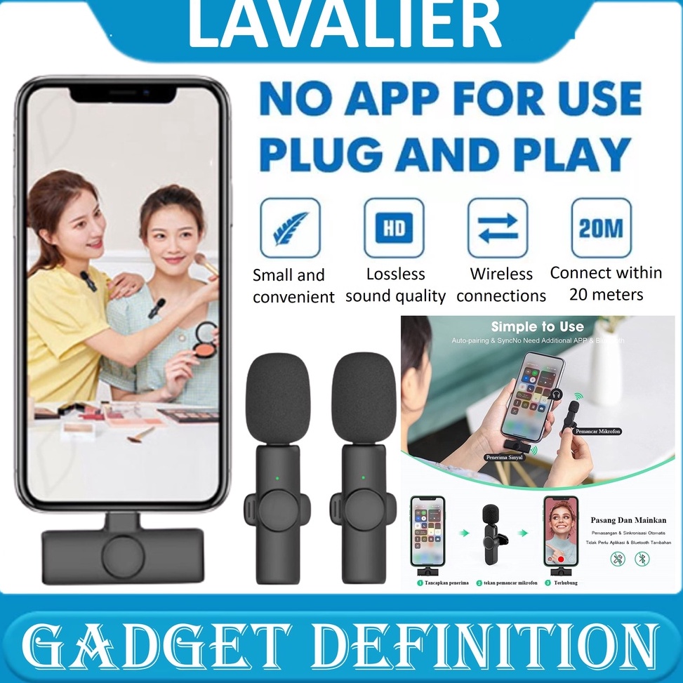 Jual Wireless ClipOn Mini Dual Mic Portable Lavalier Microphone Type C ...