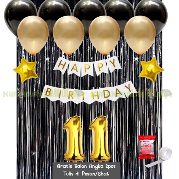 Jual Paket Set Dekorasi Ulang Tahun Tirai Foil Hitam Happy Birthday Set ...