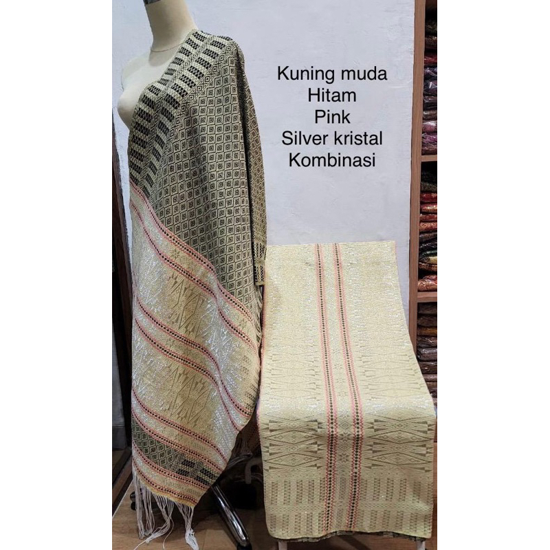 Jual Songket Tumtuman Kristal Tanpa Sambungan Tenun Tangan Warna Kuning