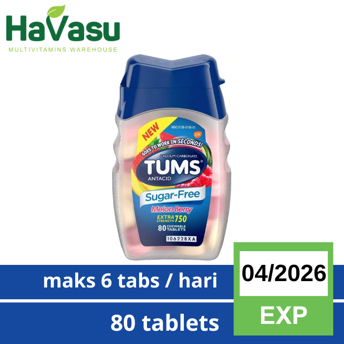 Jual TUMS Antacid Sugar Free Extra Strength 750 Antacid Melon Berry 80