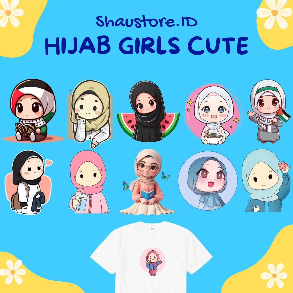 Jual Sablon Baju DTF Tema HIJAB GIRLS CUTE Bisa Setrika di rumah Print ...