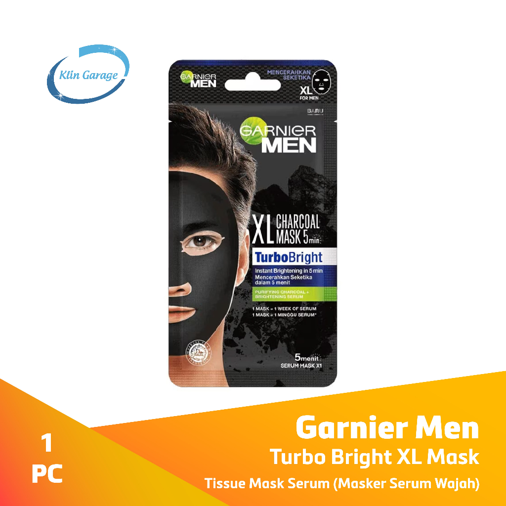 Garnier Men Turbo Bright Tissue Mask XL Charcoal Masker Wajah Pria