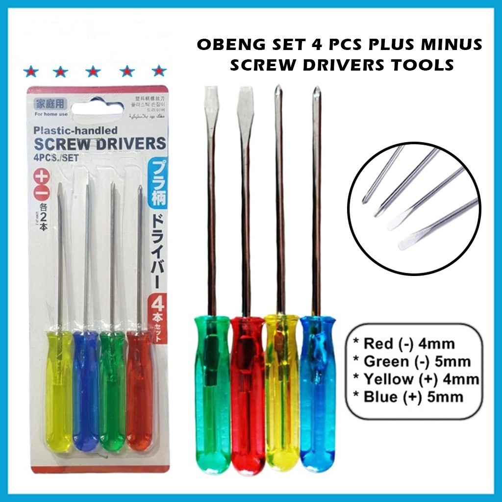 Jual Obeng Set Isi 4Pcs Screwdriver Tools Plus Min 4mm 5mm ...