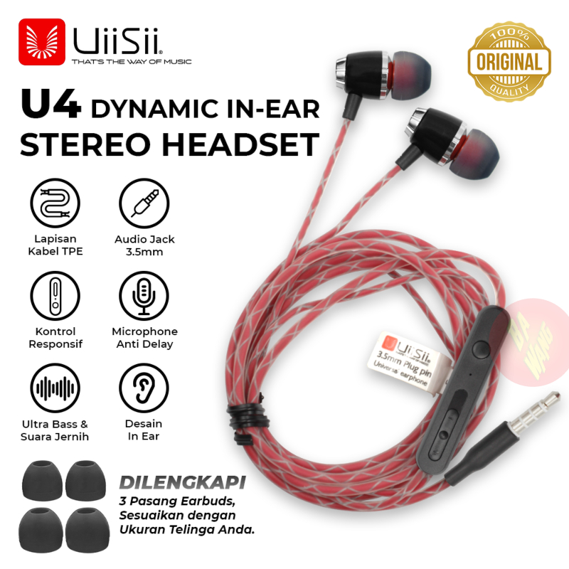 Jual UiiSii U4 Wired Bass Handsfree Headset In Ear Earphone