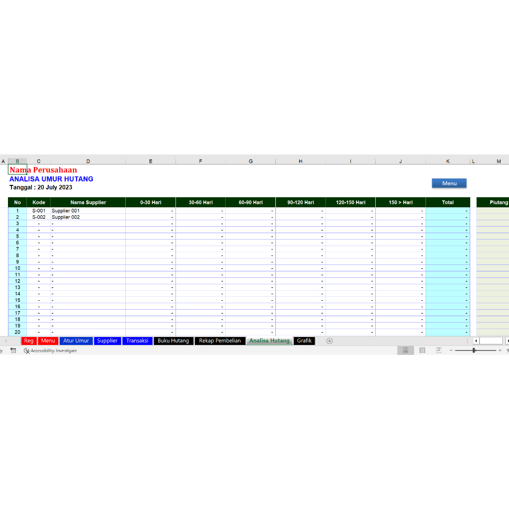 Jual program aplikasi excel piutang hutang perusahaan Shopee Indonesia