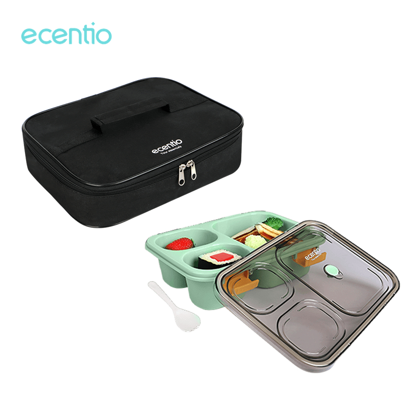 Jual ecentio tempat makan set lunch box set tas 3/4 Grid lunch box set