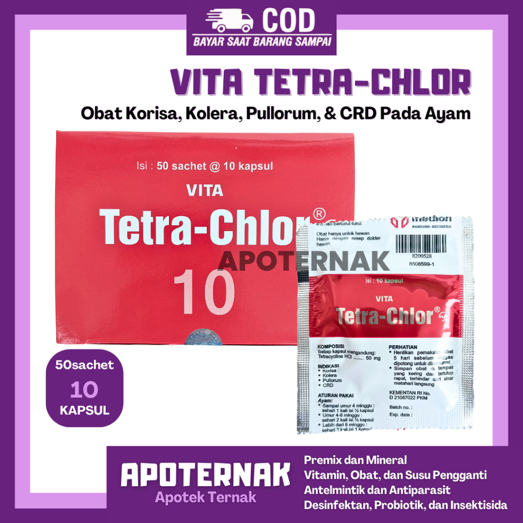 Jual TETRA CHLOR 10 KAPSUL 50 SACHET - Tetra Clor Tetra Chlor Ayam ...