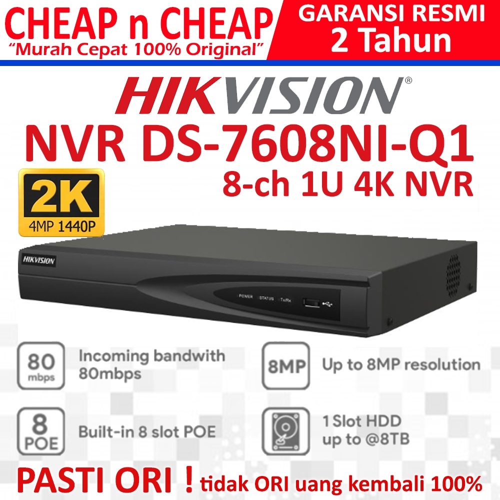 Jual Hikvision DS 7608NI Q1 4K NVR 8 Channel 7608 Hik Vision Ezviz ...