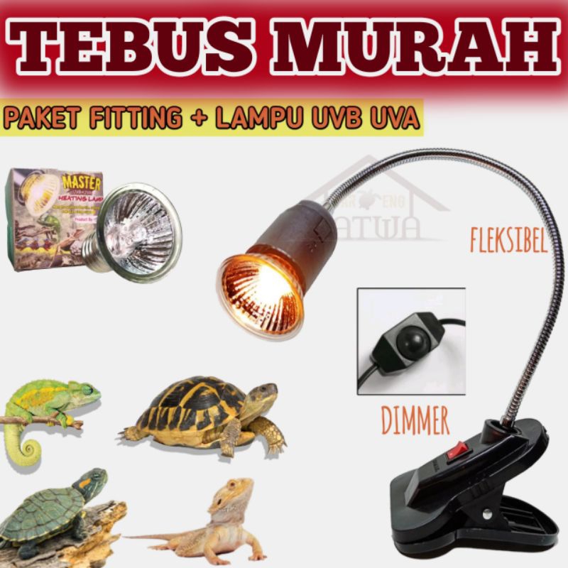 Jual TEBUS MURAH paket lampu uvb uva reptile + fitting jepit fleksibel