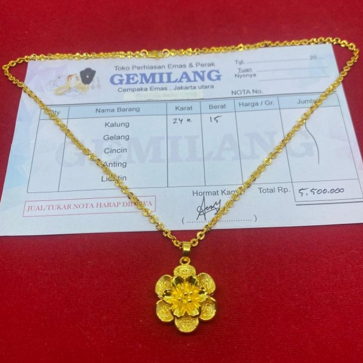 Jual Harga Spesial Kalung Emas Asli 24 K Rantai dan liontin bunga 17