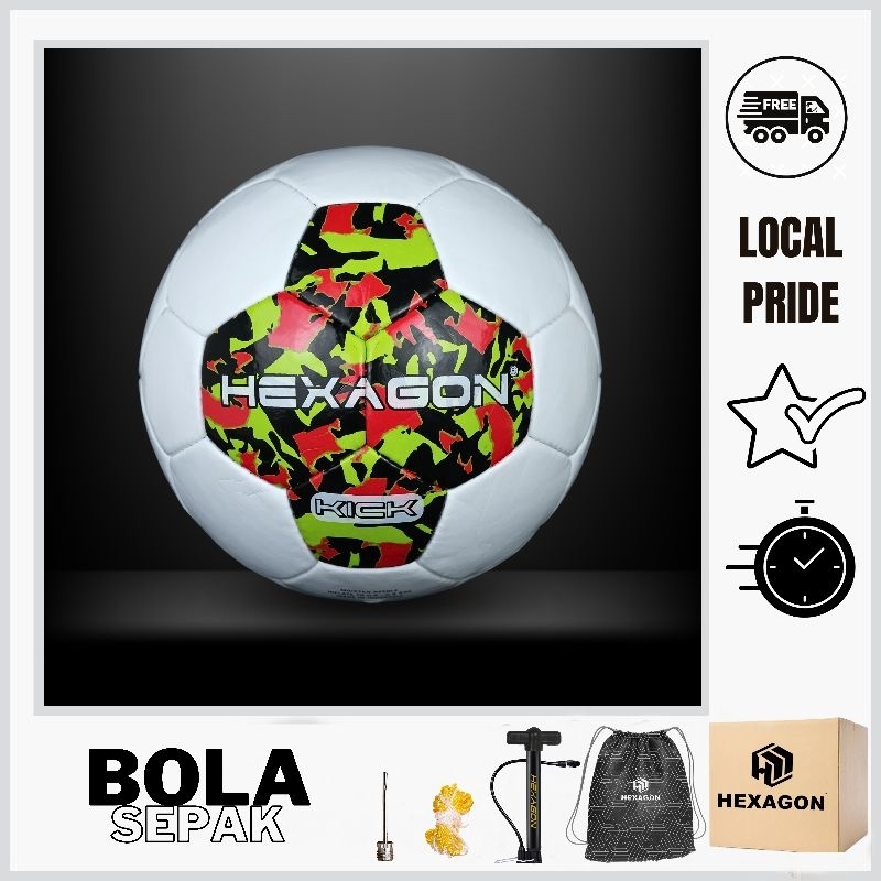 Jual Bola Sepak Bola Kaki Size 5 Original Hexagon Kick Paket Lengkap Gratis Pentil Jaring