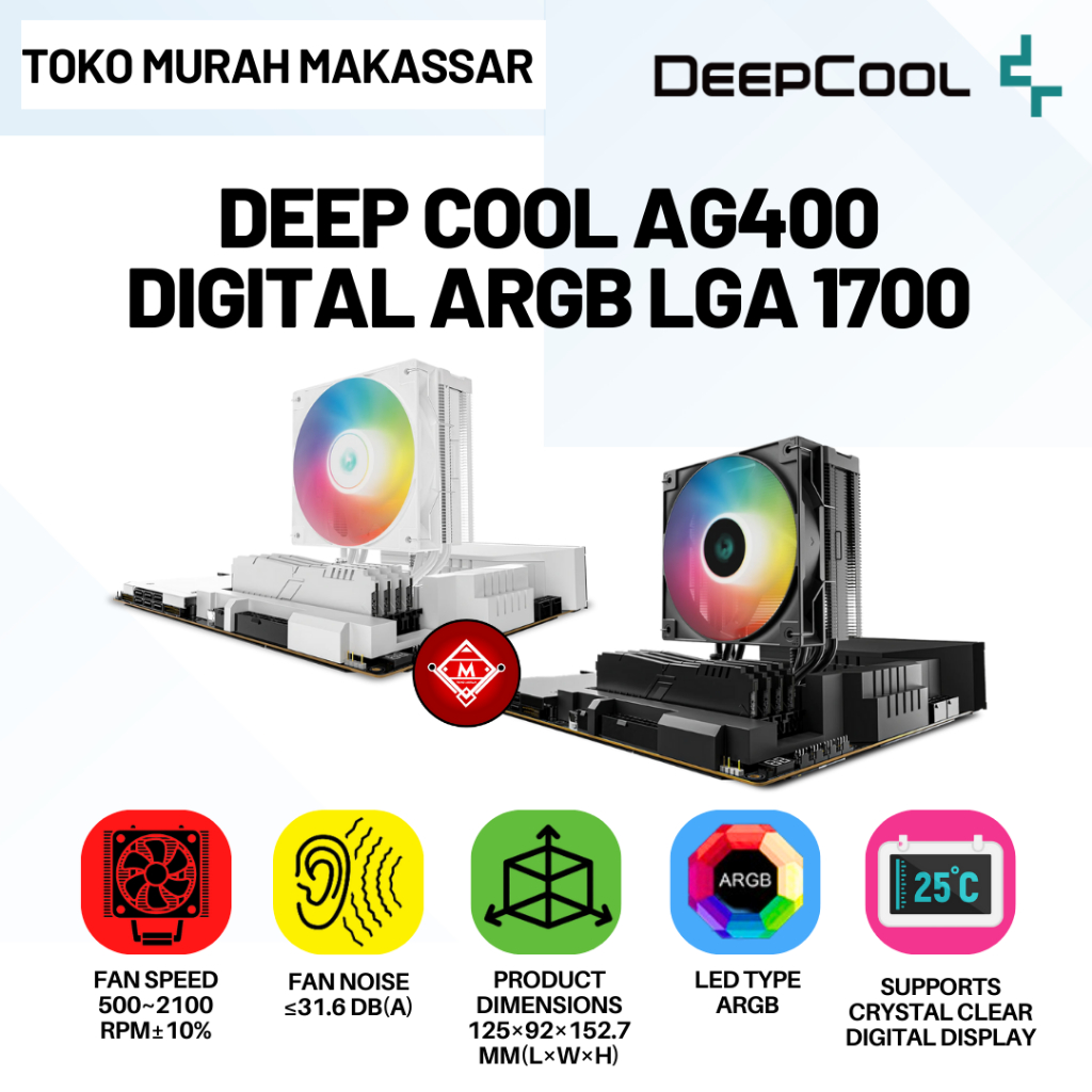 Jual Deepcool AG400 DIGITAL ARGB Black / White LGA 1700 - CPU COOLER ...