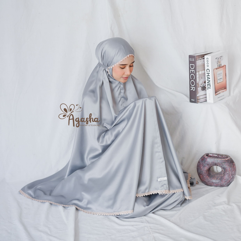 Mukena Azalia Resleting 2IN1 Satin Velvet Renda Polos Simple