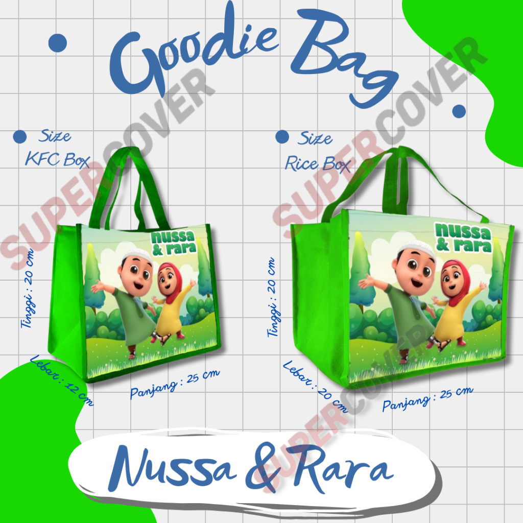 Jual Goodie Bag Gambar Kartun Nusa Rara Warna Hijau Muda Untuk Acara