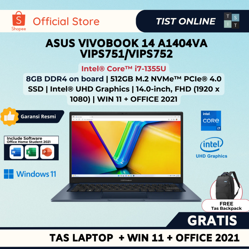 Jual ASUS VIVOBOOK 14 A1404VA-VIPS751/VIPS752 INTEL I7-1355U 8GB 512GB ...