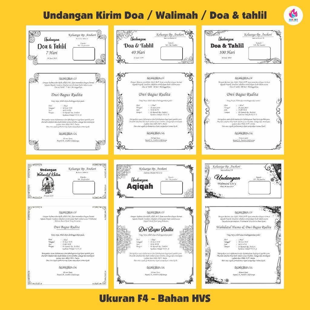 Jual Undangan Walimah/ Doa & Tahlil / Undangan Kirim Doa f4 | Shopee
