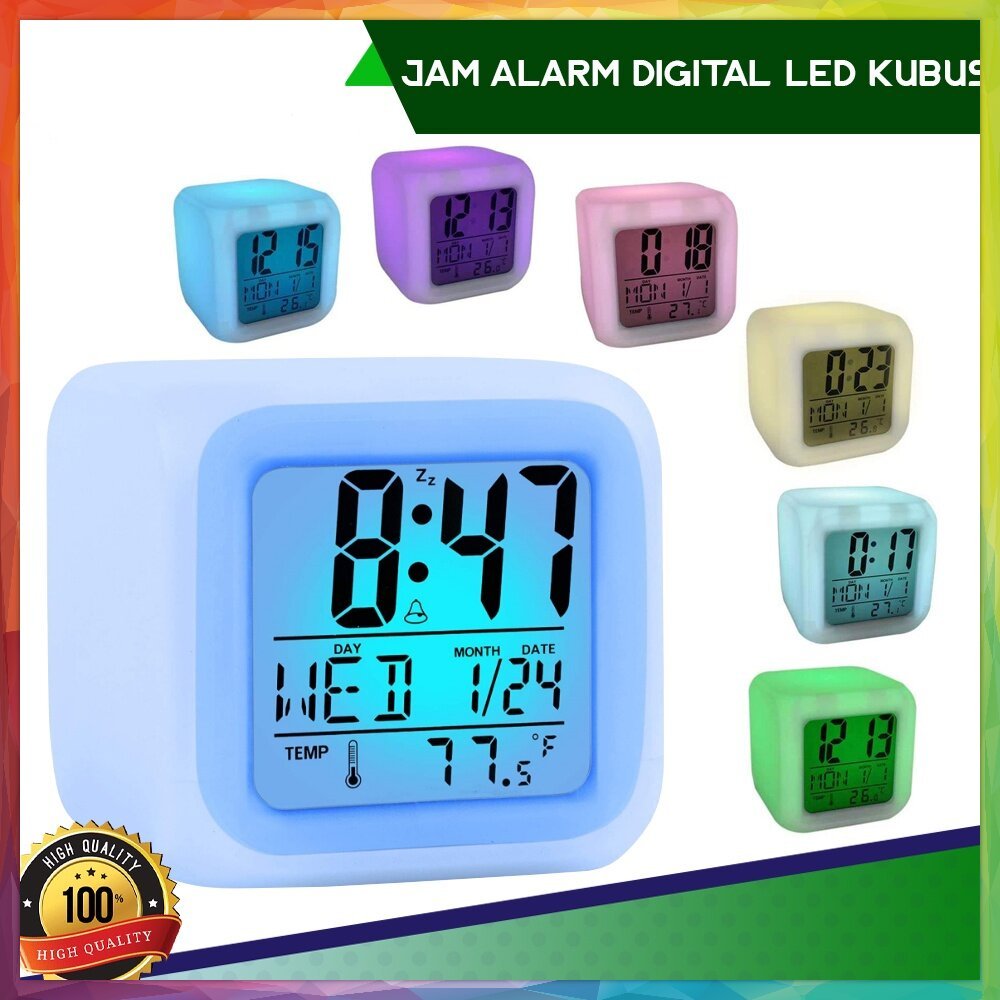 Jual Jam Digital LED Meja Kubus Digital Alarm Berubah 7 warna Moody ...