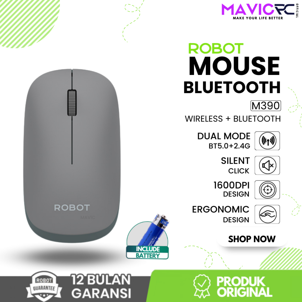 Jual ROBOT M390 Mouse Bluetooth + Wireless 2.4G Mouse Silent Click For ...