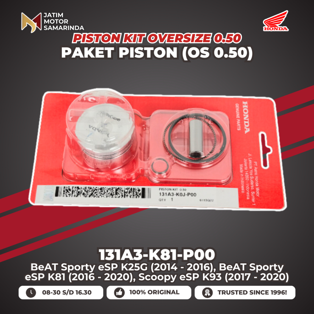 Jual Honda AHM Piston Kit 131A3K81P00 K81 OS Oversize 0.50 50 Beat