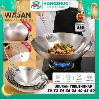 Hongzhuo Wajan Stainless 555 Tebal Kuali Premium  dengan Pegangan Stainless Steel Kuali Besar Katel Anti Lengket