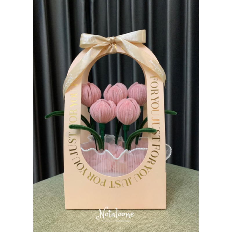Jual Notaloone Tulip Handle Box Flower Bouquet Bunga Tulip Kawat Bulu