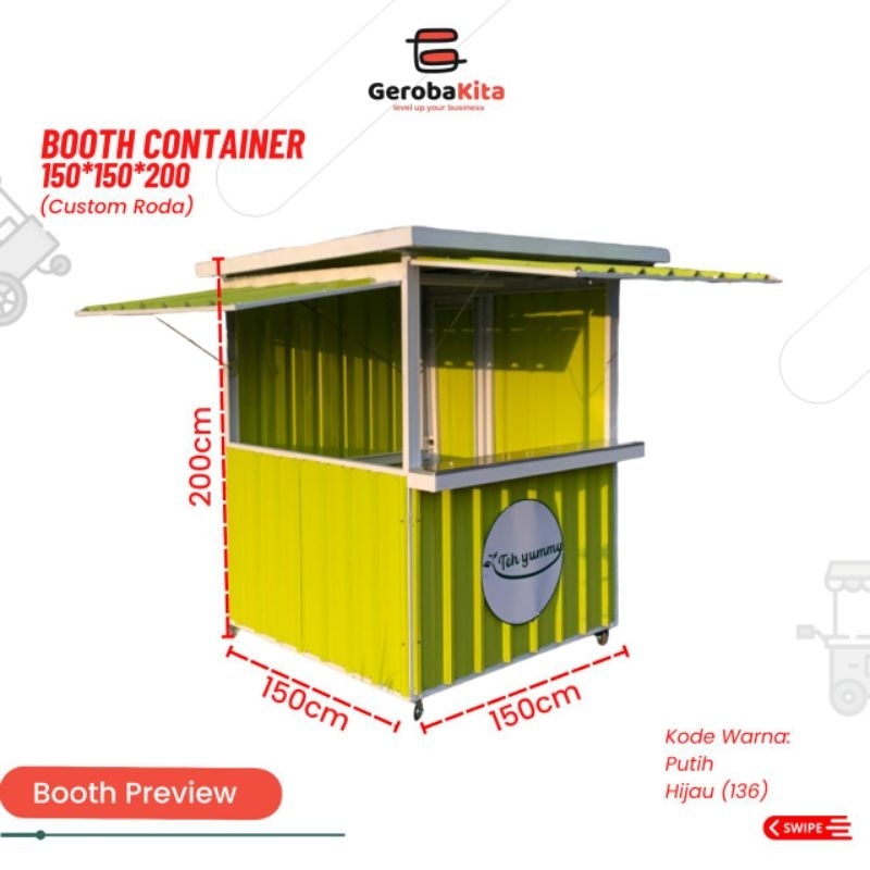 Jual Booth Kontainer Ukuran 150x150x200 Custom Lantai Roda Shopee