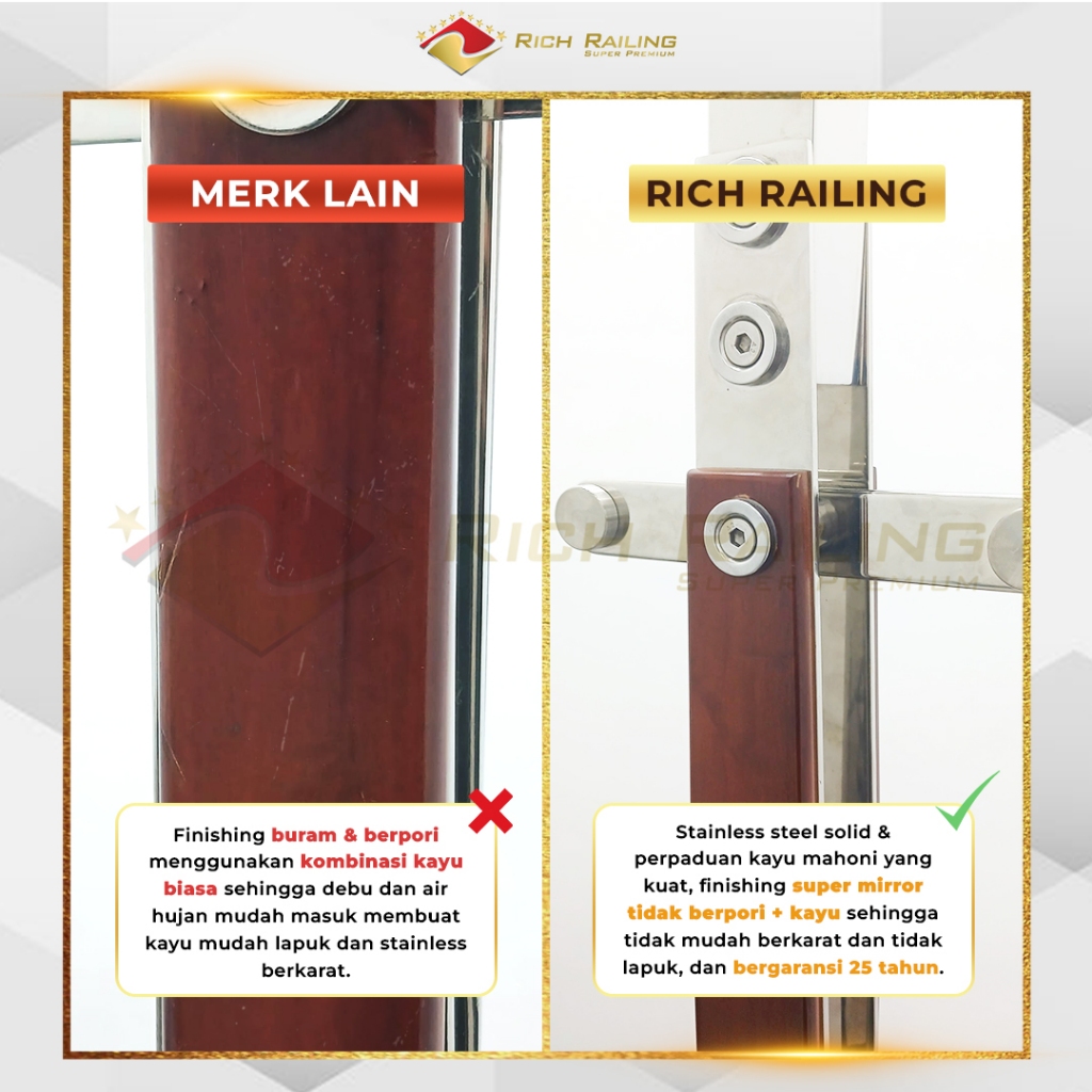 Jual [Rich Railing] Railing tangga stainless 316 tiang pipa RRP 403 ...
