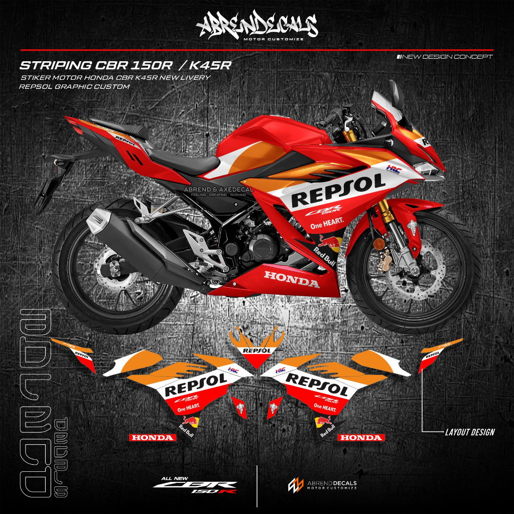 Jual Striping CBR 150R New K45 R Repsol / Stiker Motor Honda Cbr 150 R ...