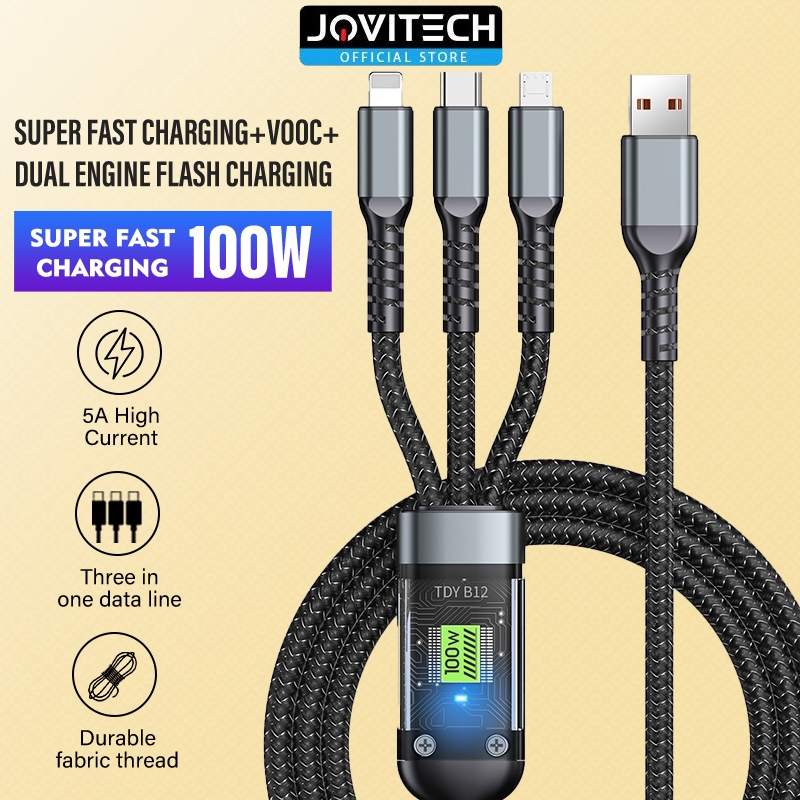 Jual Jovitech 3in1 Nylon Kabel Data 100W Type C Micro USB Lightning 1 ...