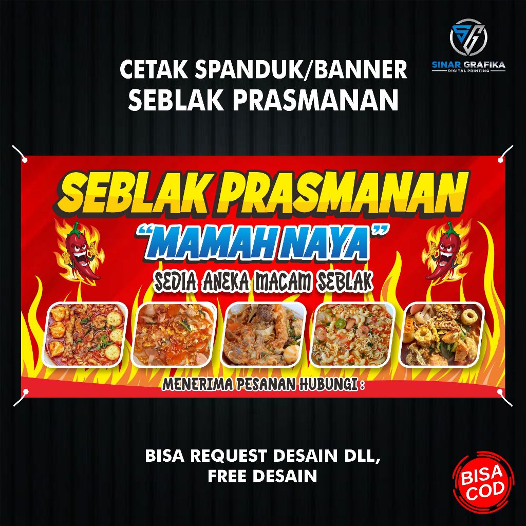 Jual Spanduk Seblak Prasmanan/Warung Seblak, Bisa Request Desain