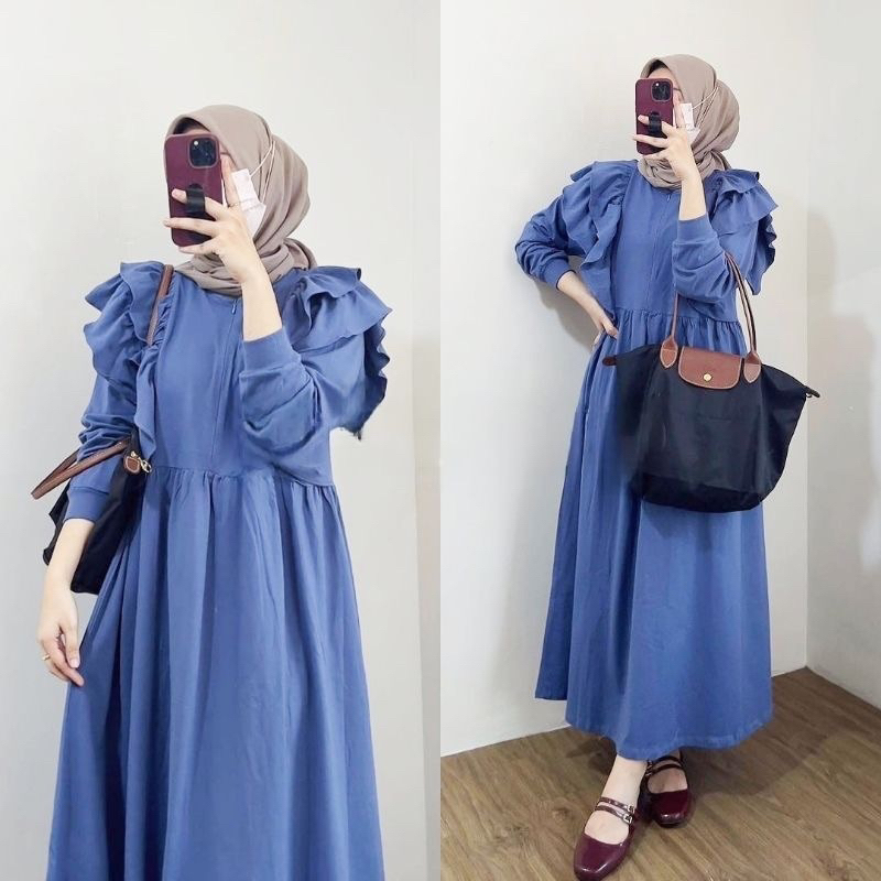 Jual GAMIS MELDI RUFFLE DRESS CRINKLE AIRFLOW LD 110 // MELDI DRESS ...
