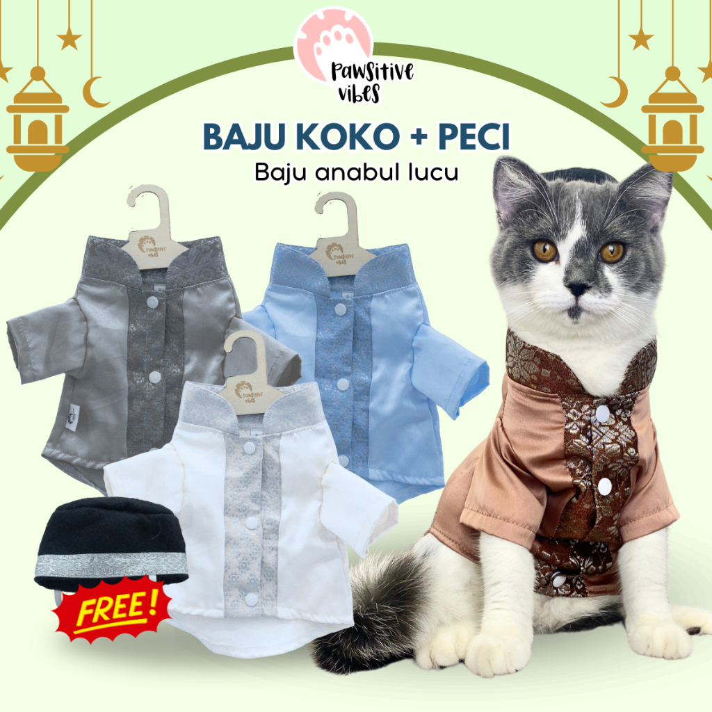 Jual Koko Kucing Spesial Edisi Lebaran 2024 - Baju Muslim Set Koko Dengan  Topi Lucu Murah - Pet Shirt - Baju Koko Kucing Bahan Katun Premium, Adem  Dan Nyaman - Kostum Kemeja