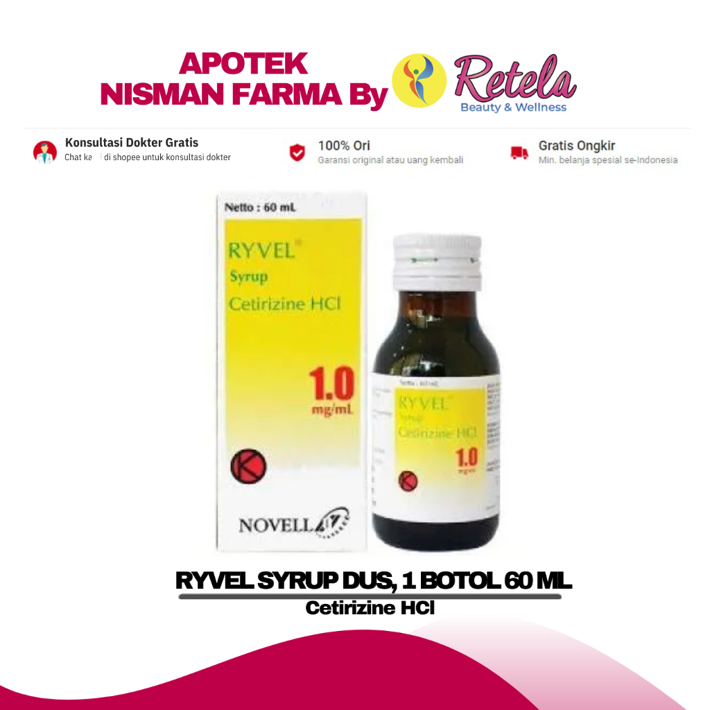 Jual RYVEL SYRUP 60ML ( CETIRIZINE HCL ) / ALERGI / GATAL Shopee