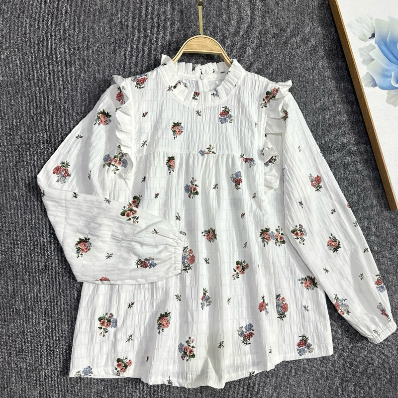 Jual Blouse Ruffle Flowers Korean style | Baju Atasan Wanita Kekinian ...