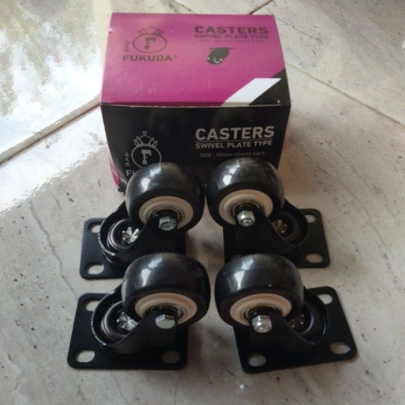 Jual (1set = 4pcs) Roda Caster PU Polyurethane 2 inch Hidup Tanpa Rem ...
