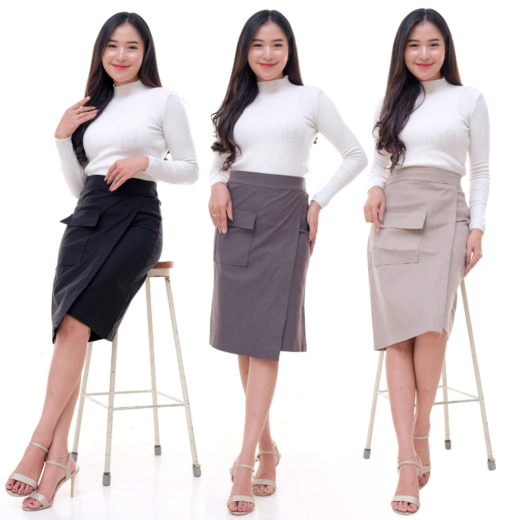 Jual Mandye Midi Skirt Stretch / Rok Cargo Midi Elastic Waist / Androk ...