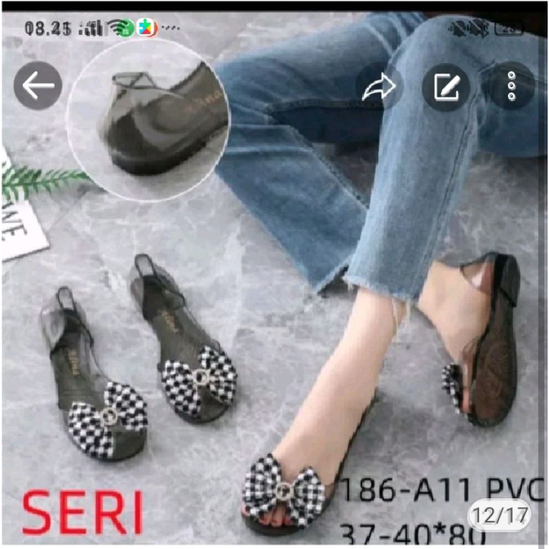 Jual Sepatu Jelly Wanita Karet Import Flatshoes Teplek Kaca Motif Bunga