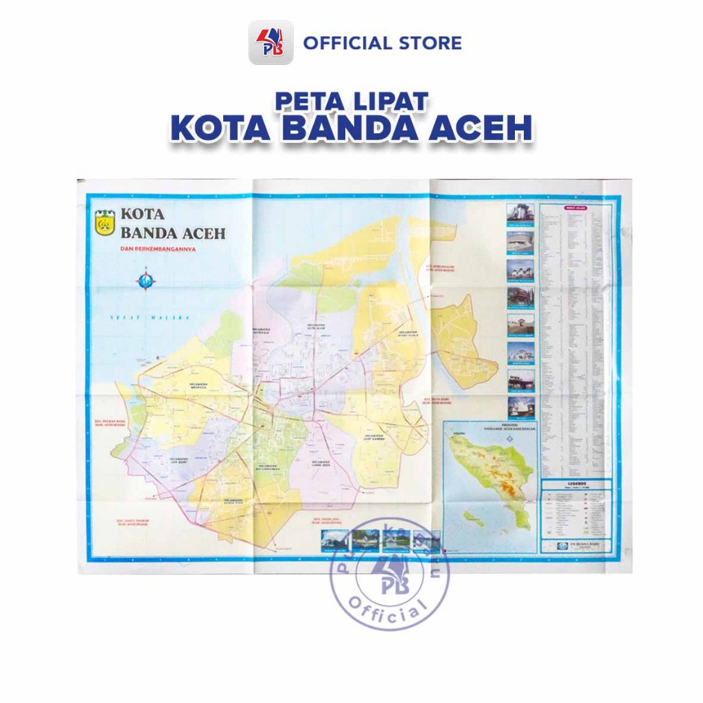 Jual Peta Kota Banda Aceh / Peta Lipat Lembaran Kota Banda Aceh