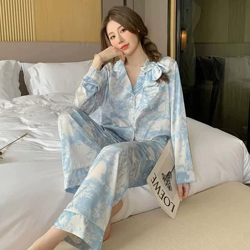 Baju Tidur Wanita Lengan Panjang Satin Premium Korea Piyama Wanita Dewasa Setelan Tie Dye