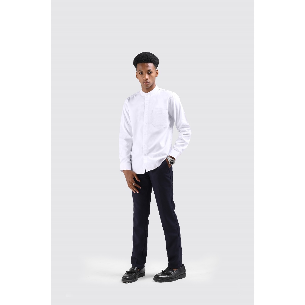Jual Mubeng - Kemeja Panjang Royal Oxford Collarless Putih | Shopee ...