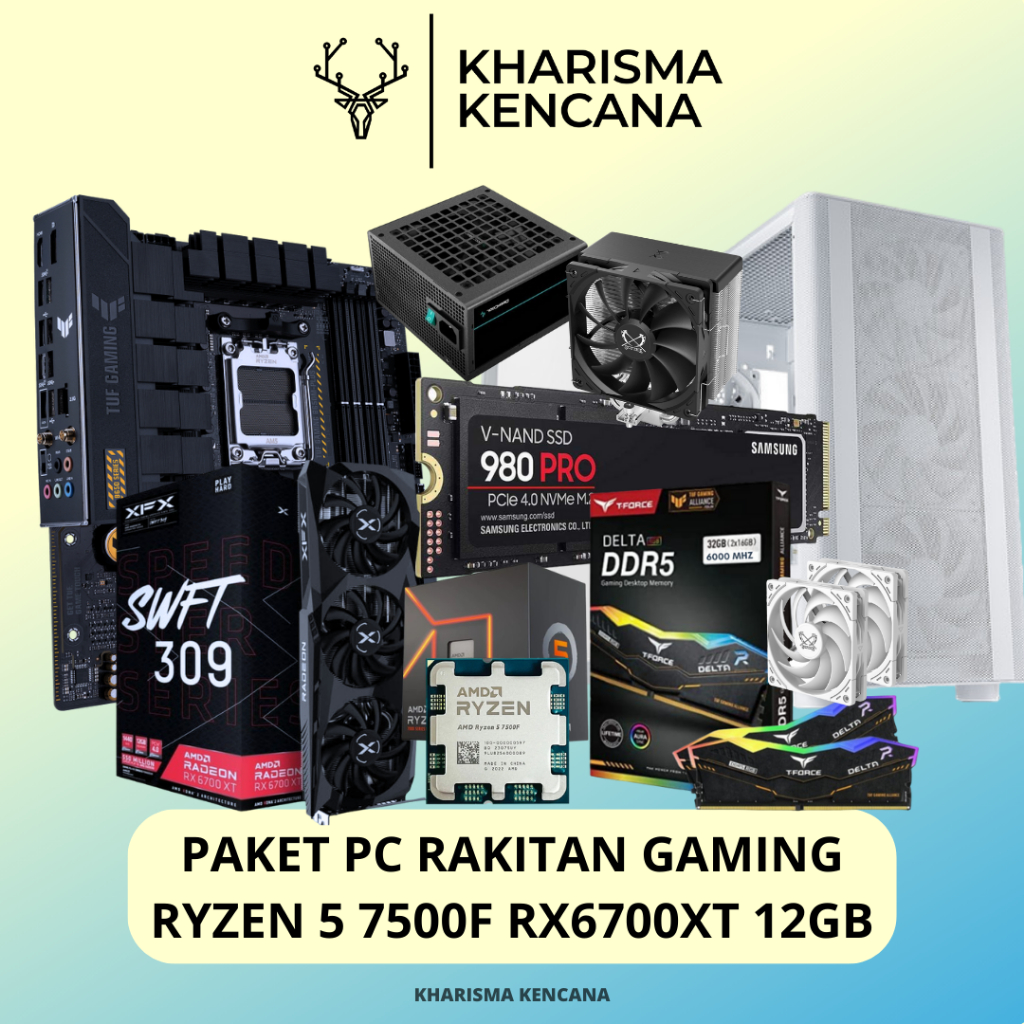 Jual RAKIT PC KHARISMA - GAMING DESIGN RYZEN 5 7500F RX 6700XT 12GB RAM ...