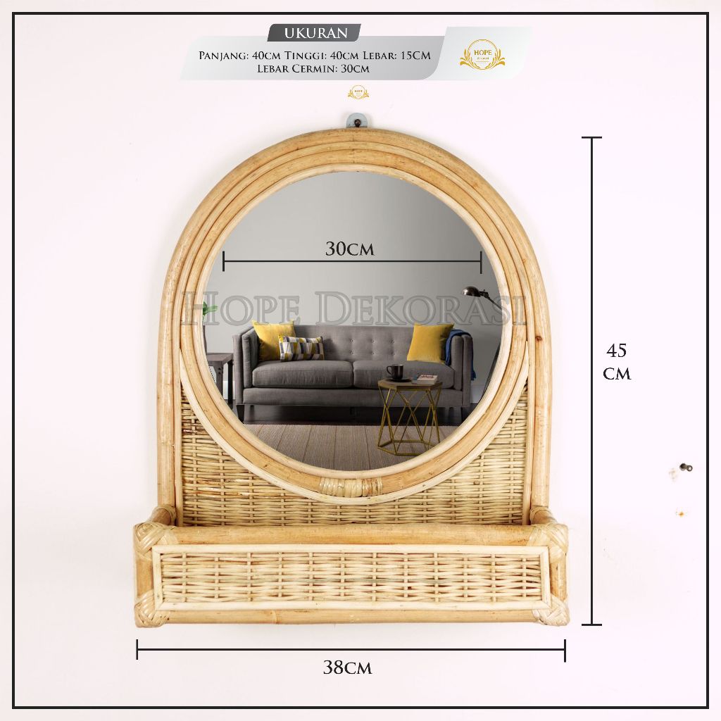 Jual Cermin Gantung Rotan / hiasan dinding rotan aesthetic murah ...