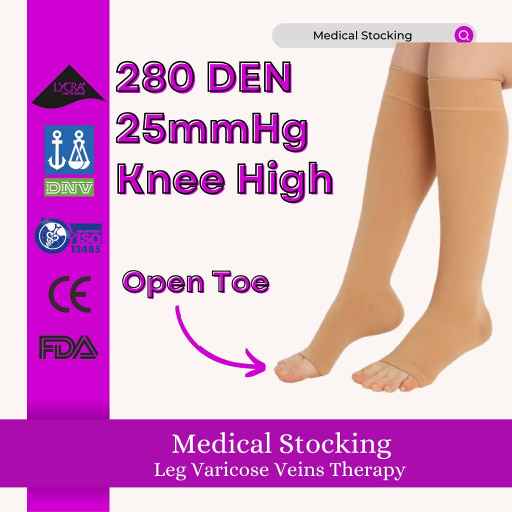 Jual Medical Stocking Varises Compression Knee High Open Toe 280DEN